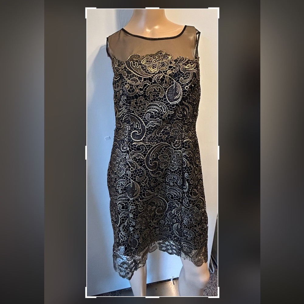 Black with gold lace formal dress. Prom homecoming party wedding elegant dress - Picture 2 of 9